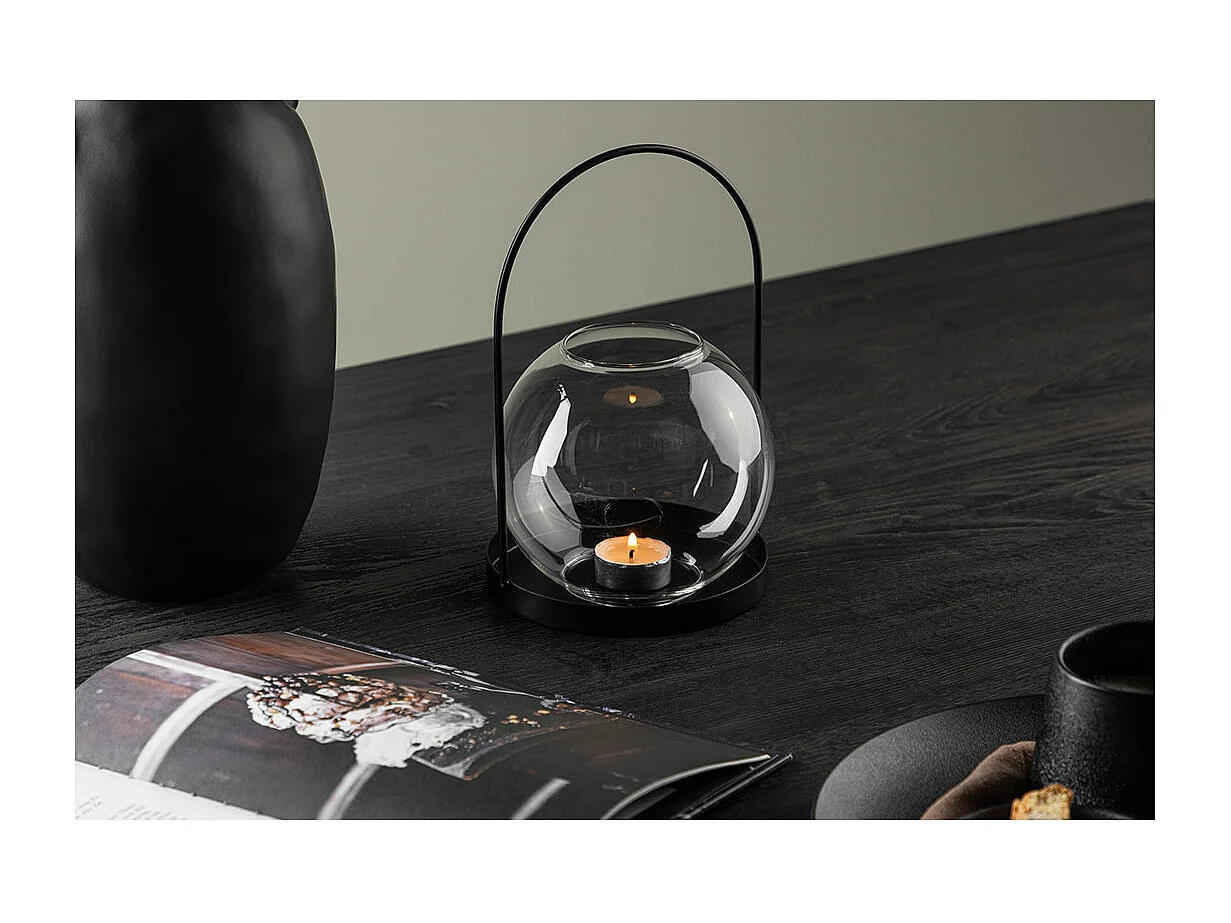 Lanterne Design en Verre "Flora" 14cm Noir