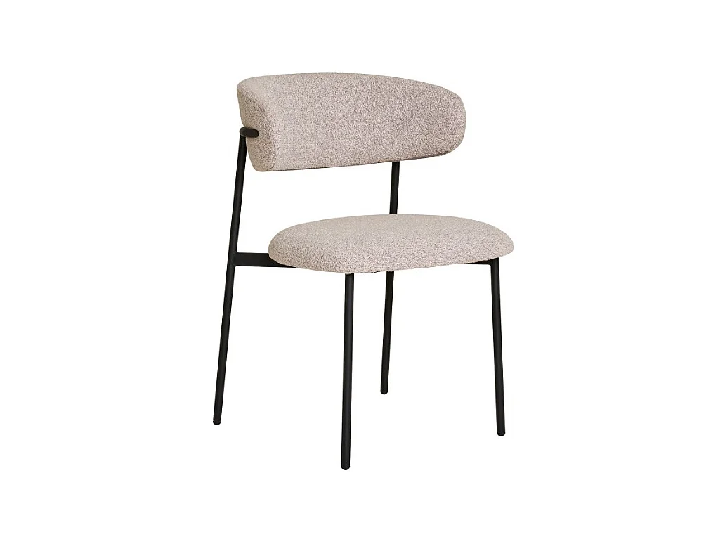 Lot de 2 chaises KORA – Tissu à bouclette et pieds métal noir-Beige