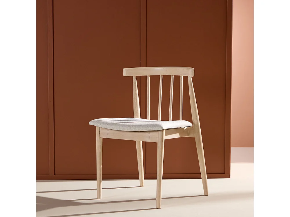 Flora - Lot de 2 chaises en tissu et bois massif - Bois clair