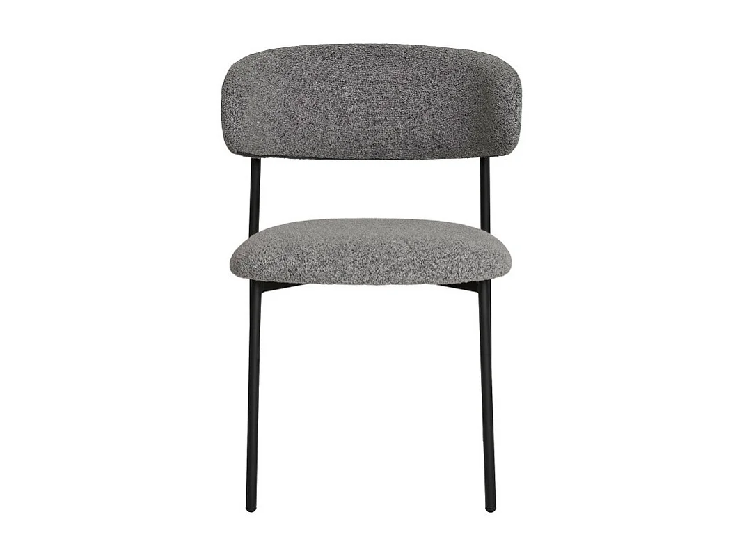 Lot de 2 chaises KORA – Tissu à bouclette et pieds métal noir-Gris