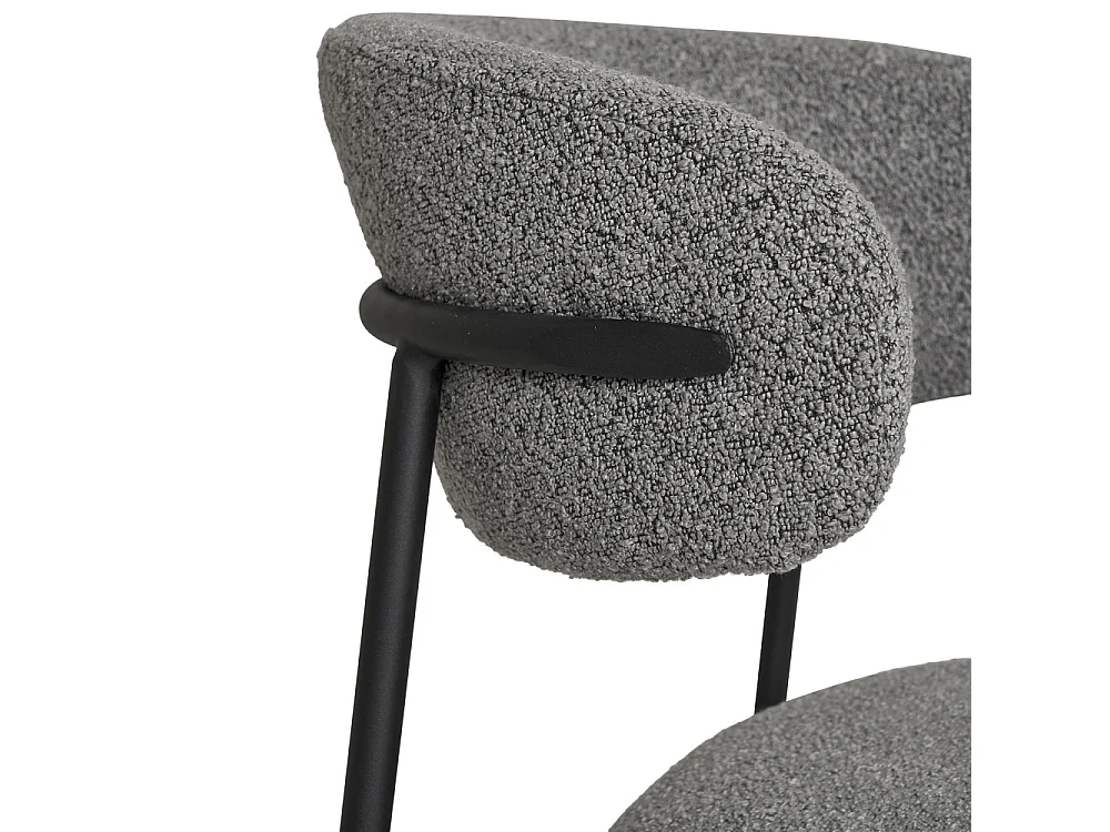 Lot de 2 chaises KORA – Tissu à bouclette et pieds métal noir-Gris