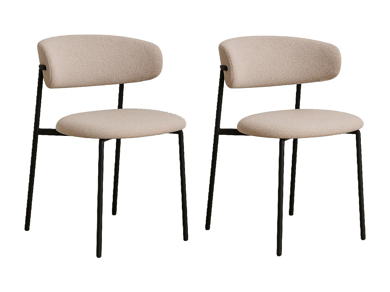 Lot de 2 chaises KORA – Tissu à bouclette et pieds métal noir-Gris