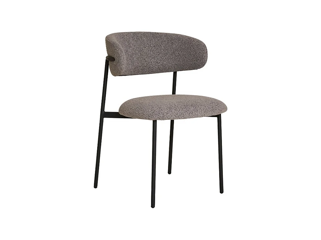 Lot de 2 chaises KORA – Tissu à bouclette et pieds métal noir-Gris