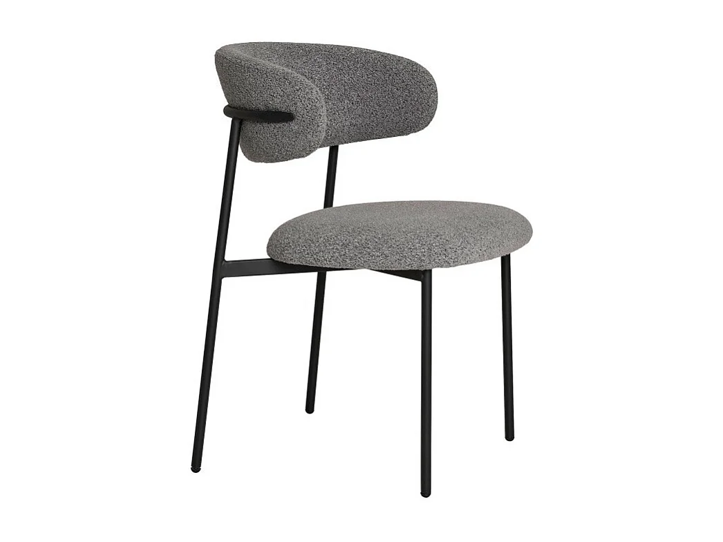 Lot de 2 chaises KORA – Tissu à bouclette et pieds métal noir-Gris