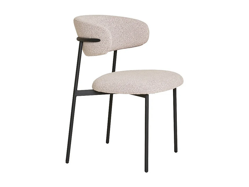 Lot de 2 chaises KORA – Tissu à bouclette et pieds métal noir-Gris