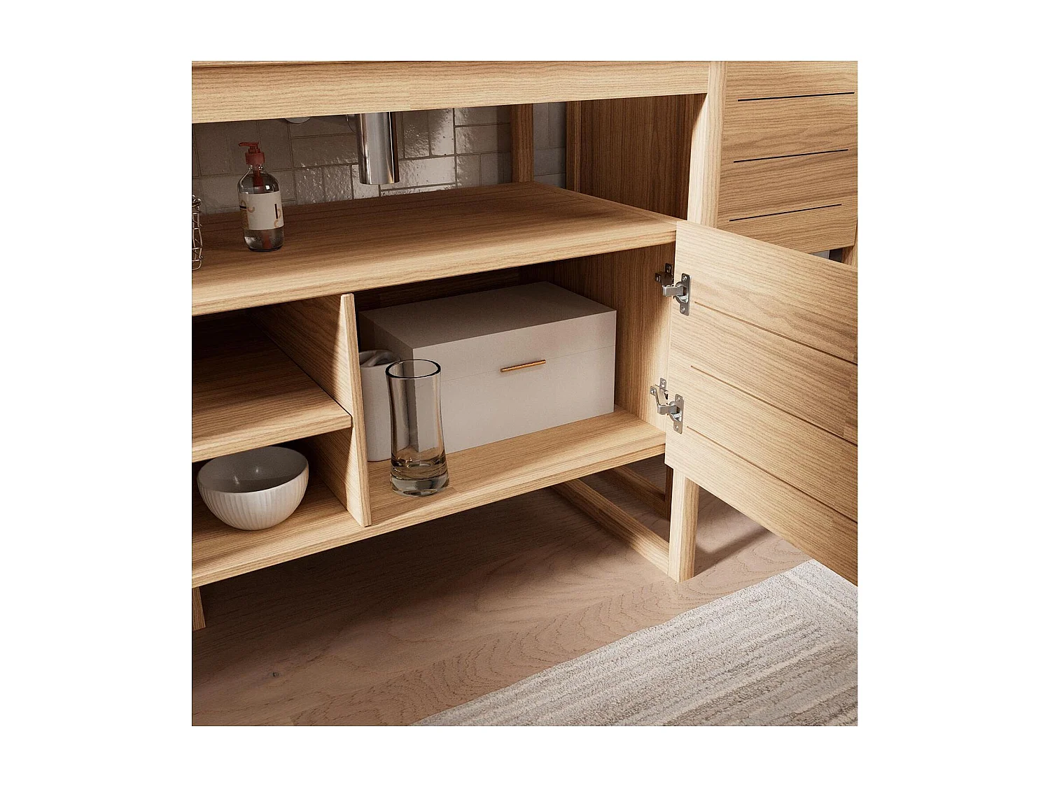 Ensemble meuble double vasque ATOLL 140 cm + Vasques + Robinets + Miroir + Colonne