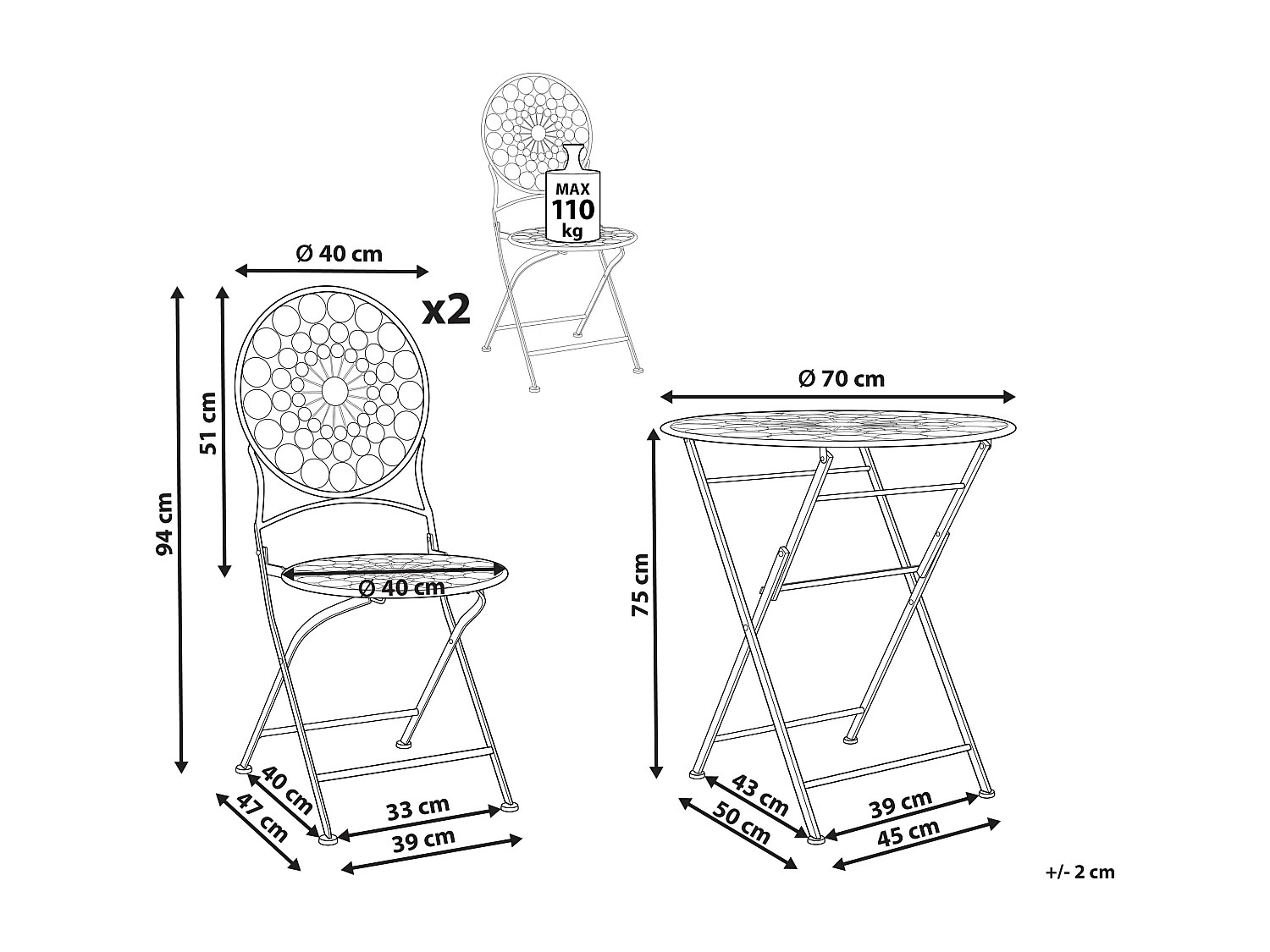 Set bistrot Pieghevole SCARIO Metallo Rosso