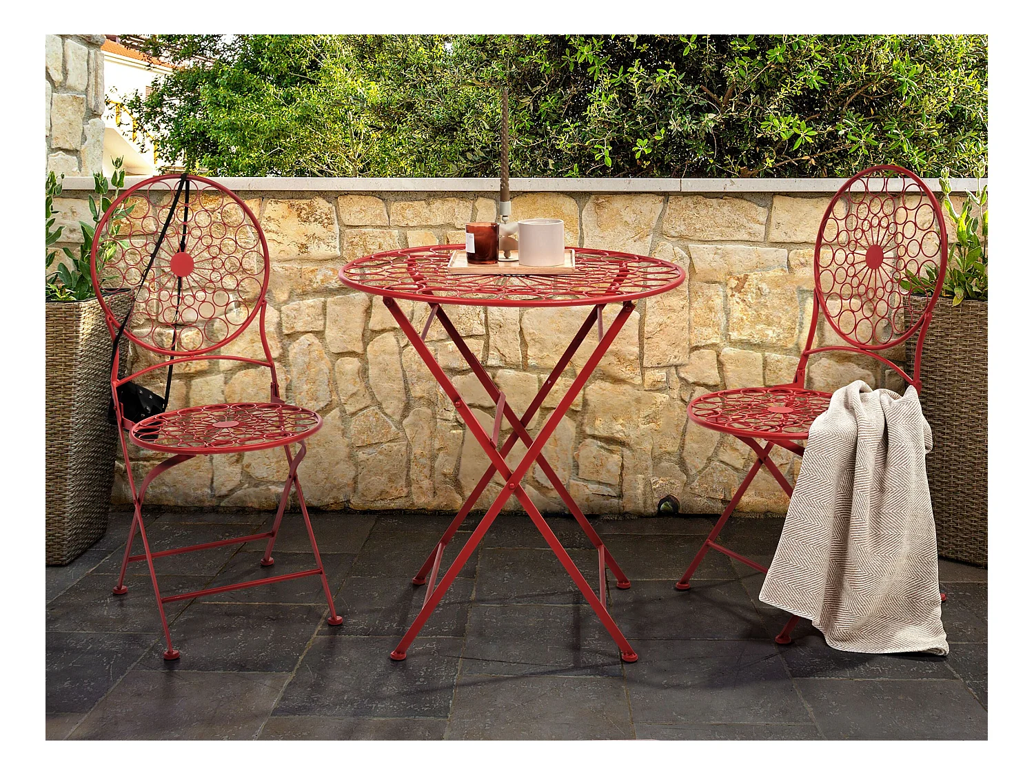 Ensemble pour bistro Pliant SCARIO Métal Rouge