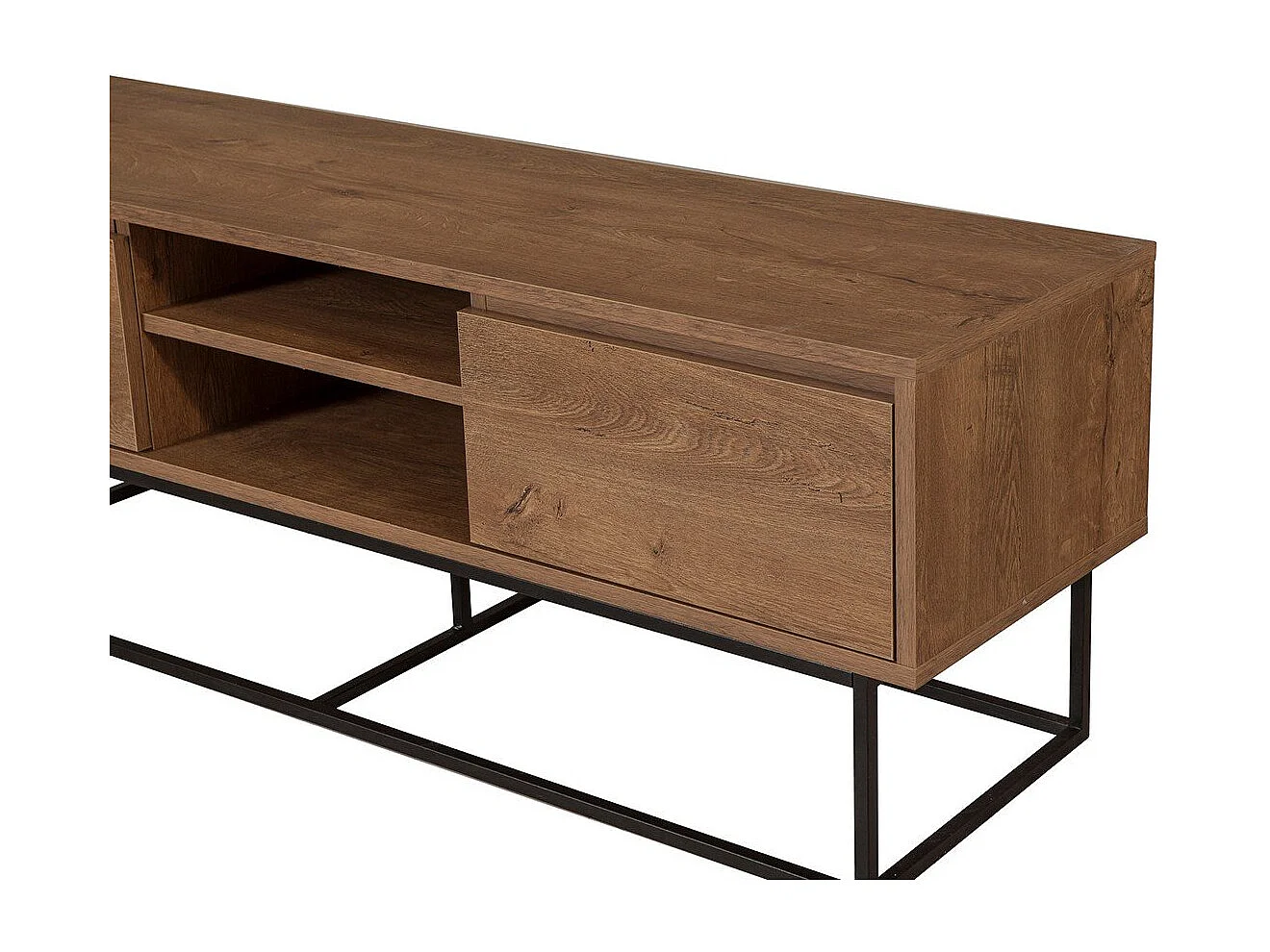 Meuble TV 2 niches et 2 tiroirs décor noyer L140 cm - Rodez