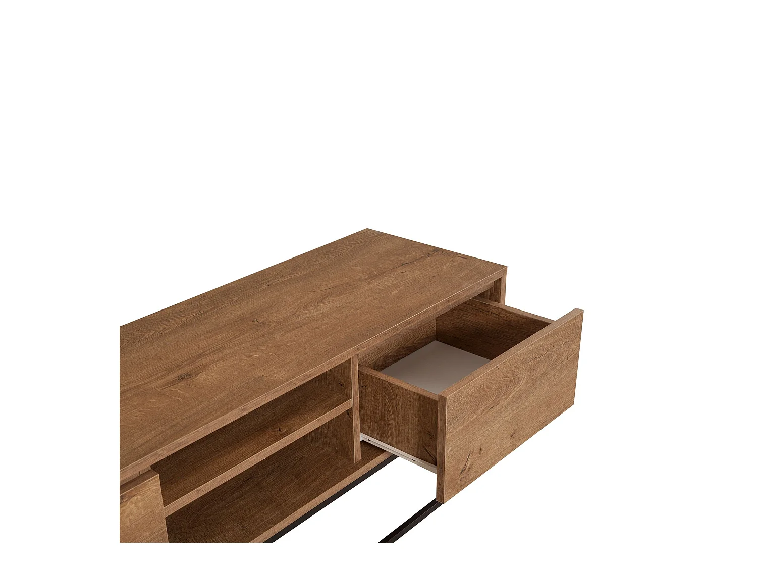 Meuble TV 2 niches et 2 tiroirs décor noyer L140 cm - Rodez