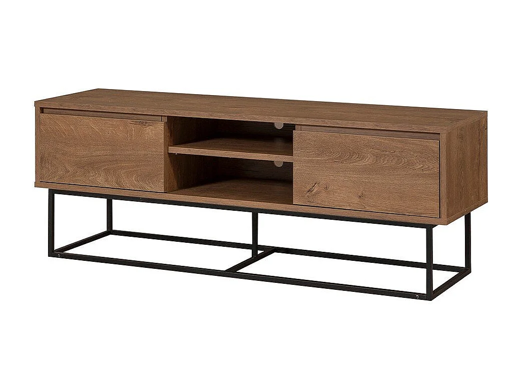 Estante de TV moderna – 140 cm – Nogueira e Preto – Metal e Painel de Partículas