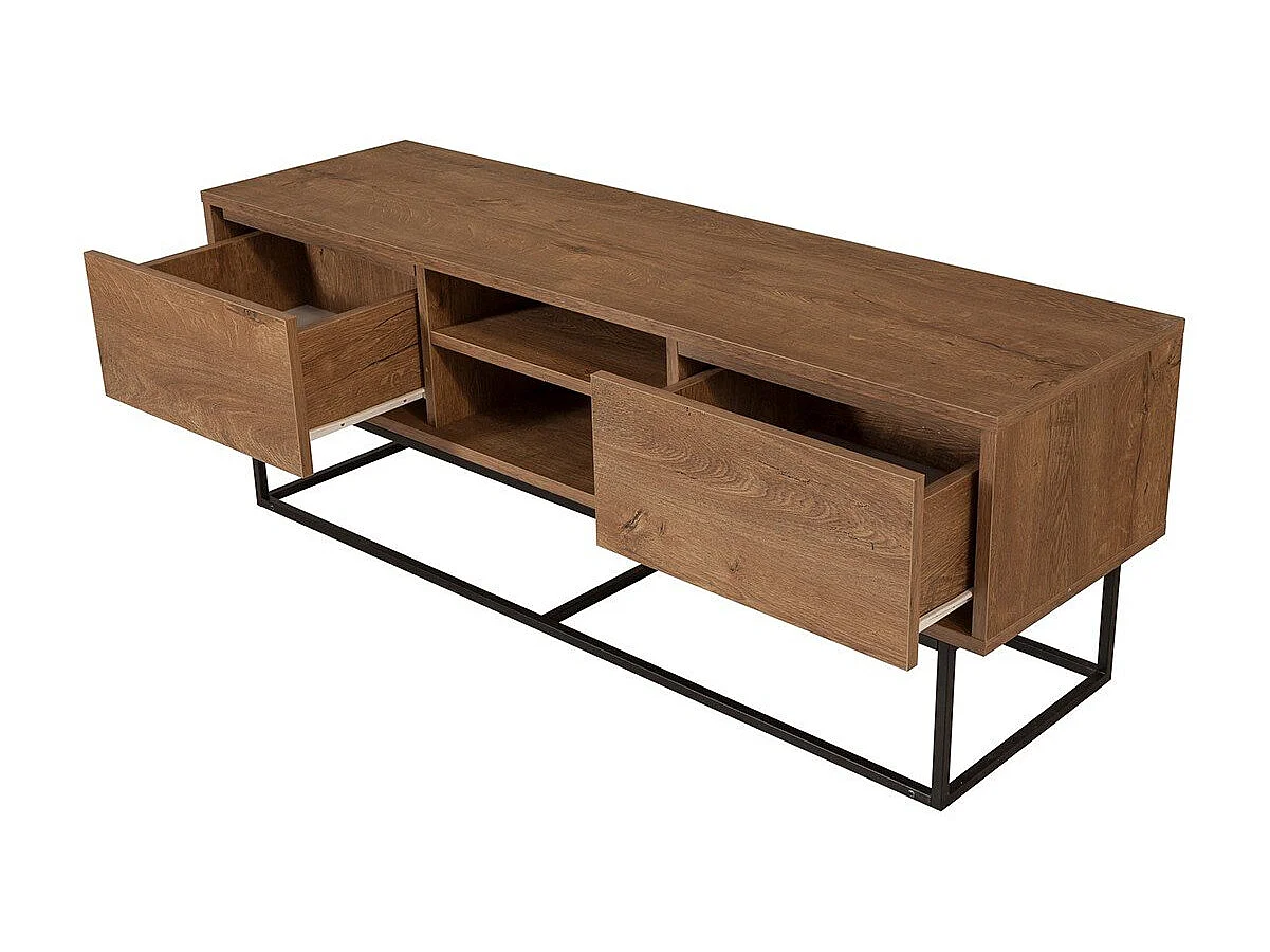 Estante de TV moderna – 140 cm – Nogueira e Preto – Metal e Painel de Partículas