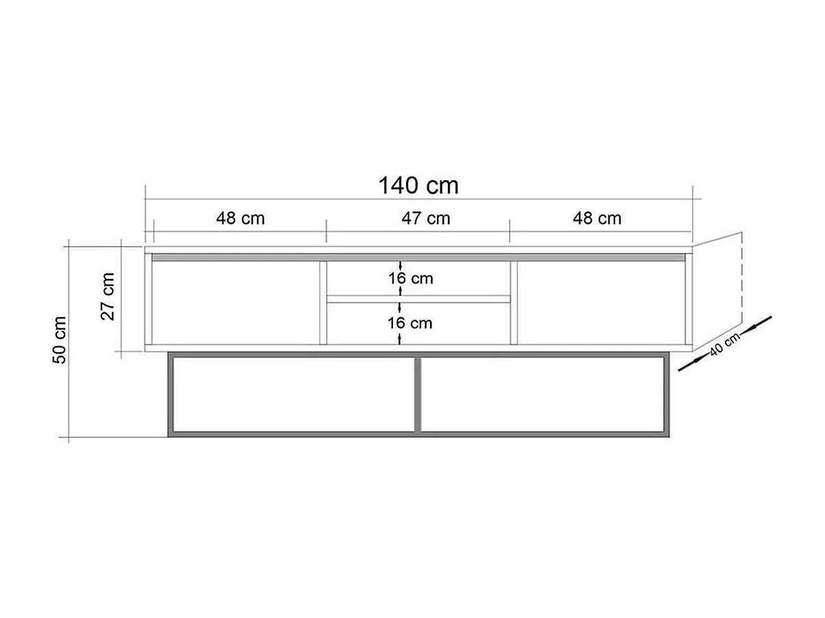 Nowoczesny stojak pod telewizor – 140 cm – orzech i czerń – metal i płyta wiórowa