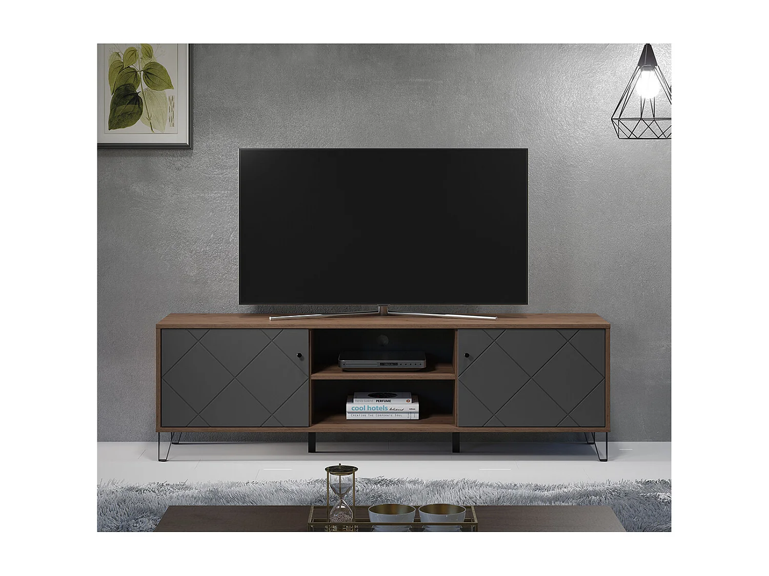 Meuble TV avec 2 portes et 2 niches L183 cm - Montez