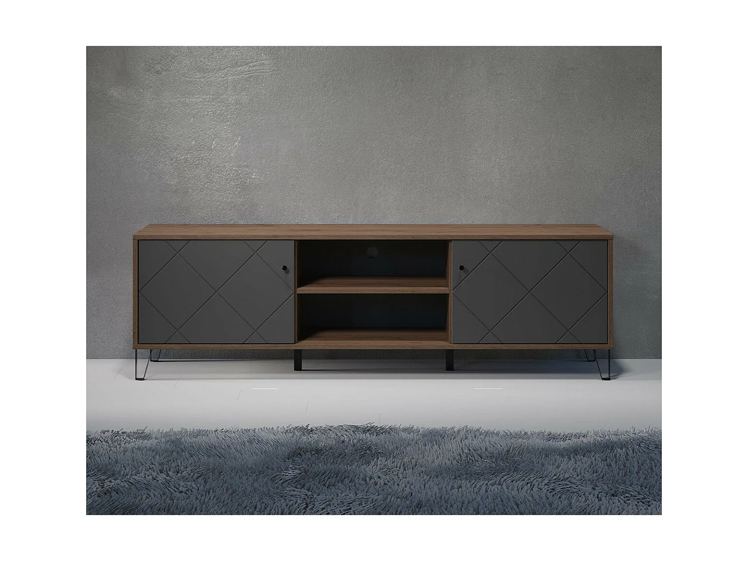 Meuble TV avec 2 portes et 2 niches L183 cm - Montez