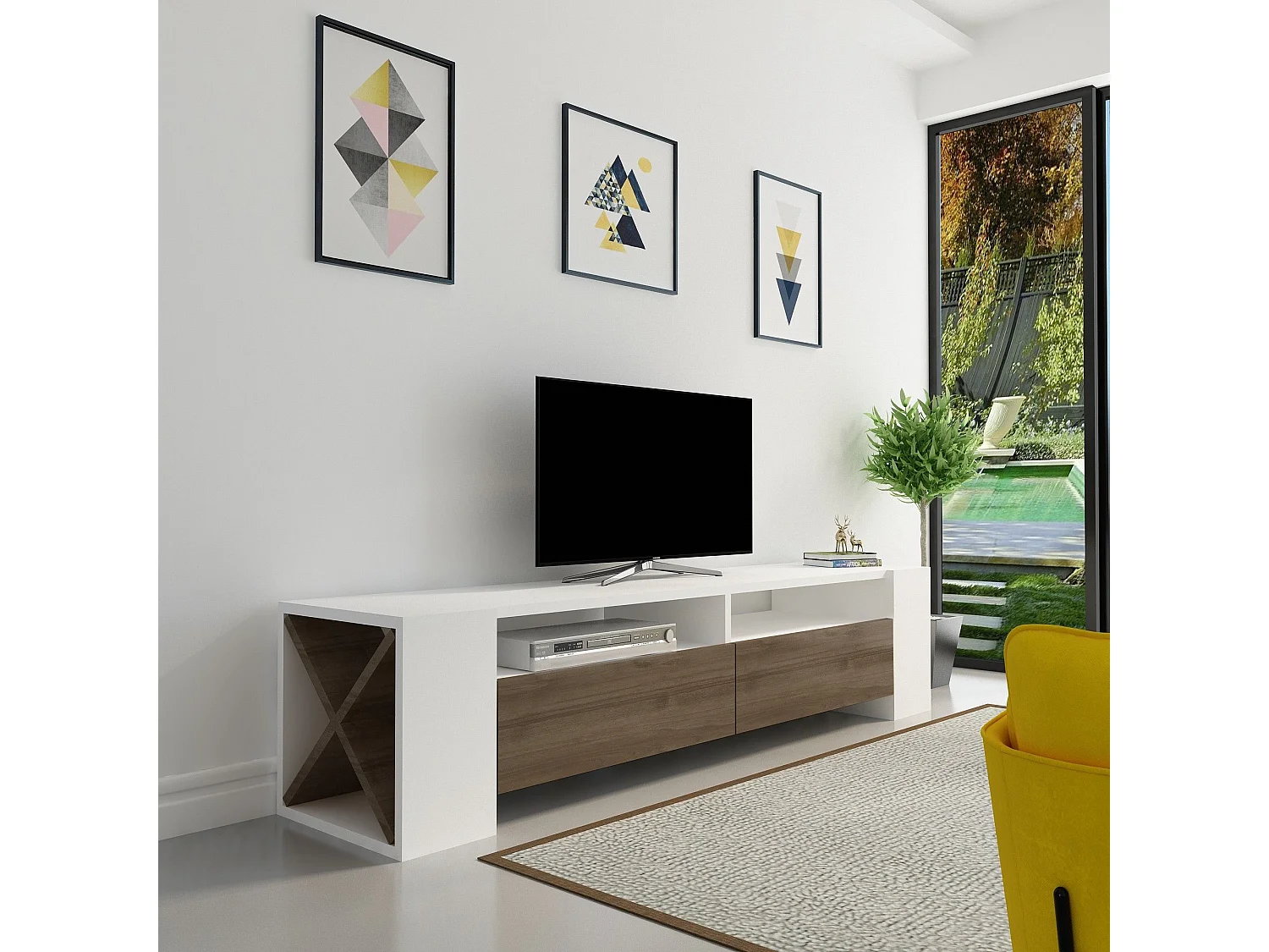 Mobile porta TV Kailua 1240, Noce|Bianco, 155x35x35cm