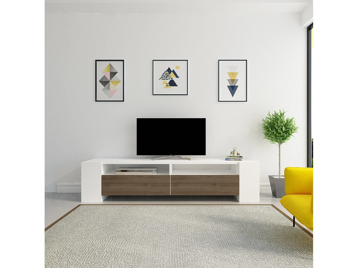 Mobile porta TV Kailua 1240, Noce|Bianco, 155x35x35cm