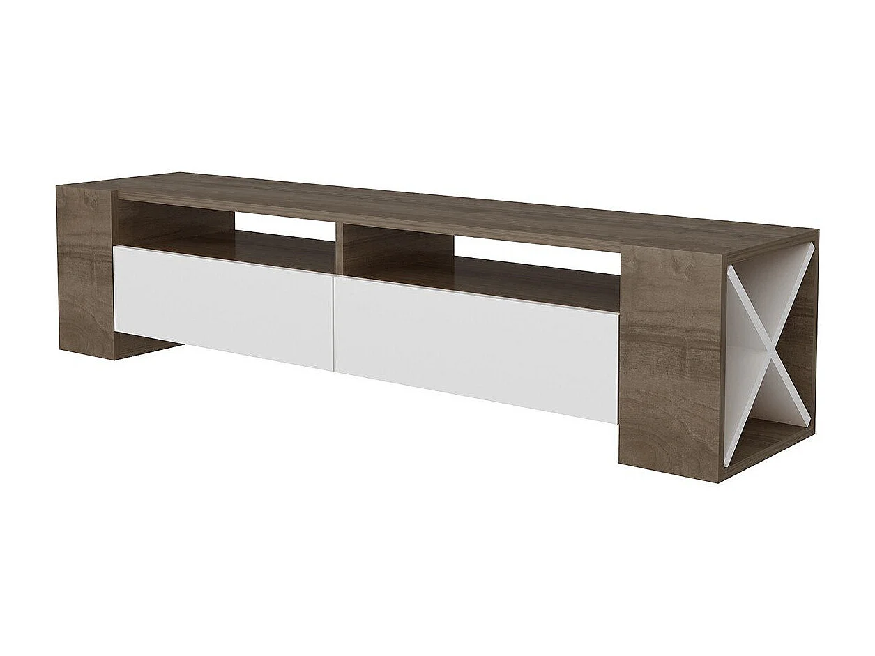 Meuble TV 2 Tiroirs Décor Noyer et Blanc L155 cm - Sosruko
