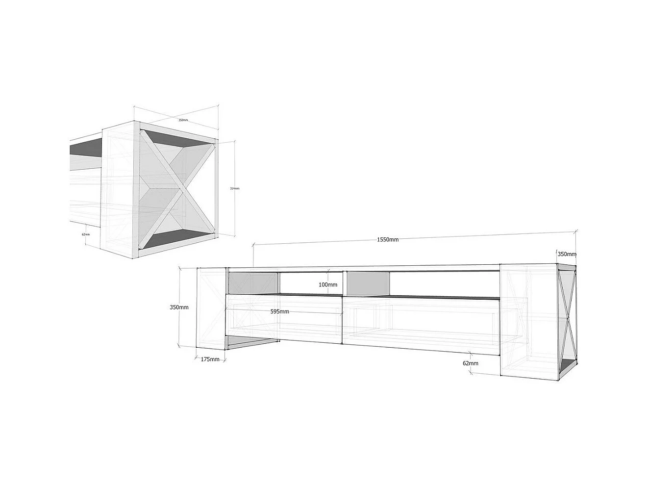 Meuble TV 2 Tiroirs Décor Noyer et Blanc L155 cm - Sosruko