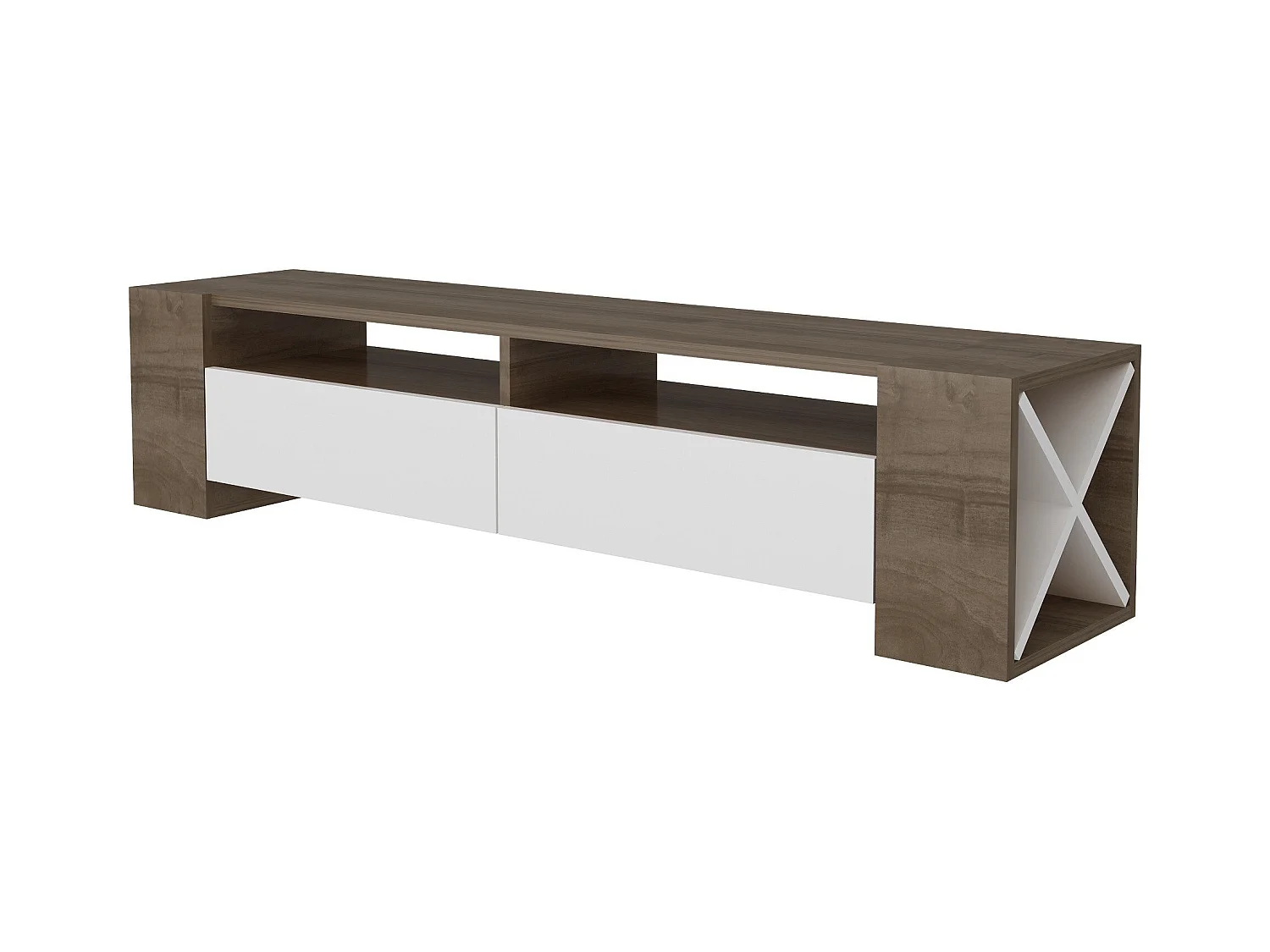Meuble TV 2 Tiroirs Décor Noyer et Blanc L155 cm - Sosruko