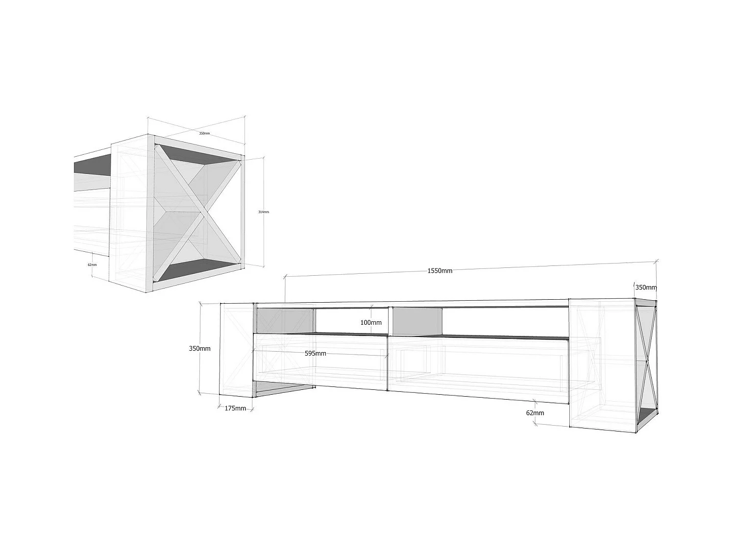 Meuble TV 2 Tiroirs Décor Noyer et Blanc L155 cm - Sosruko