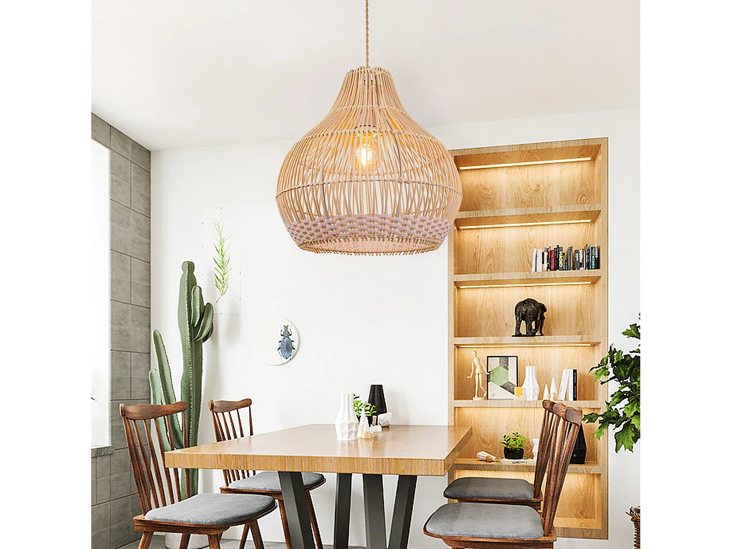 Lustre suspendu en rotin blanc luminaire artisanal pour salon,d30cm x h30cm