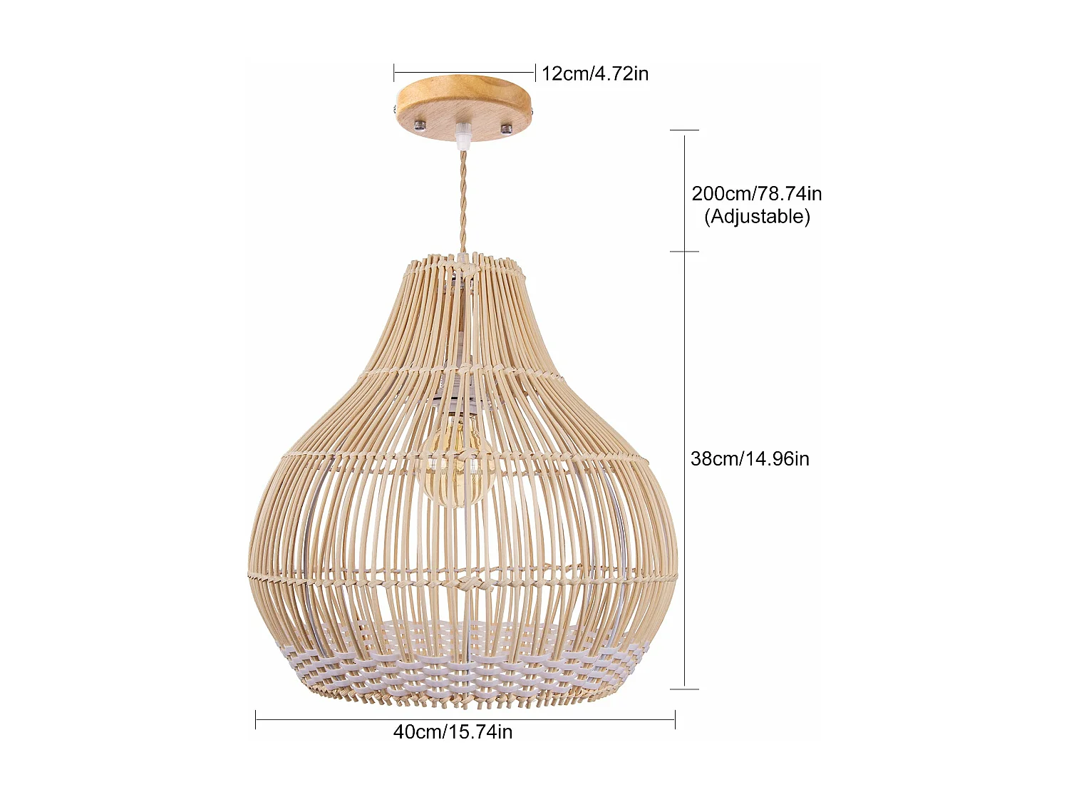 Lustre suspendu en rotin blanc luminaire artisanal pour salon,d30cm x h30cm