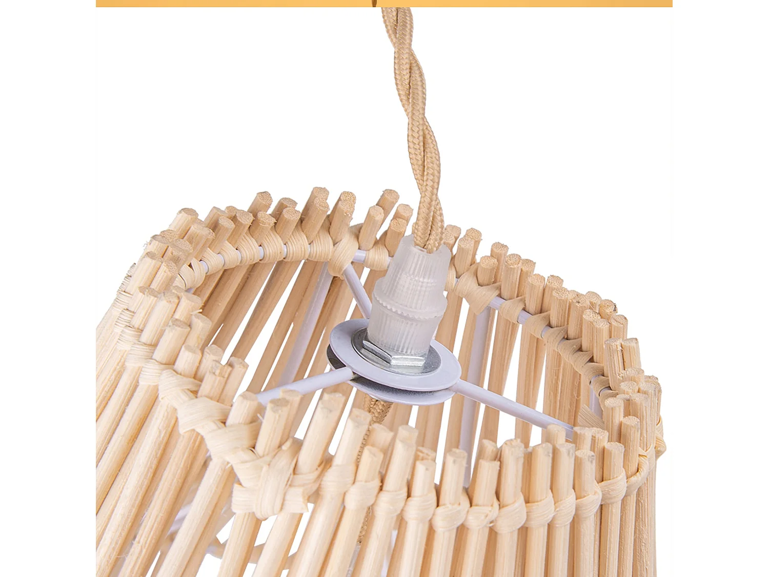 Lustre suspendu en rotin blanc luminaire artisanal pour salon,d30cm x h30cm