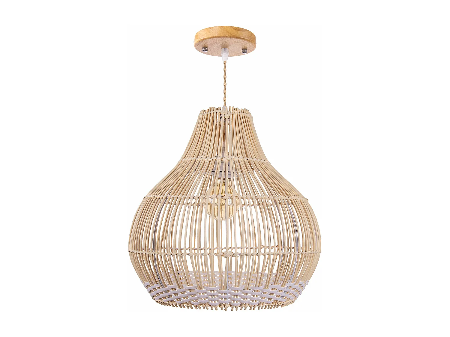 Lustre suspendu en rotin blanc luminaire artisanal pour salon,d30cm x h30cm
