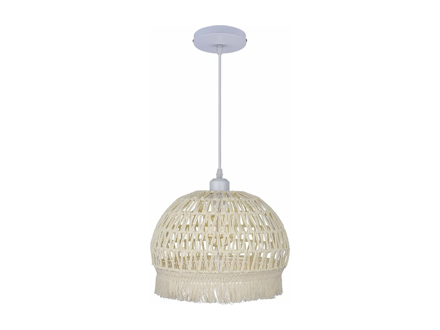 Lustre suspendu avec abat-jour en dôme et corde beige pour salon,d30cm x h25cm