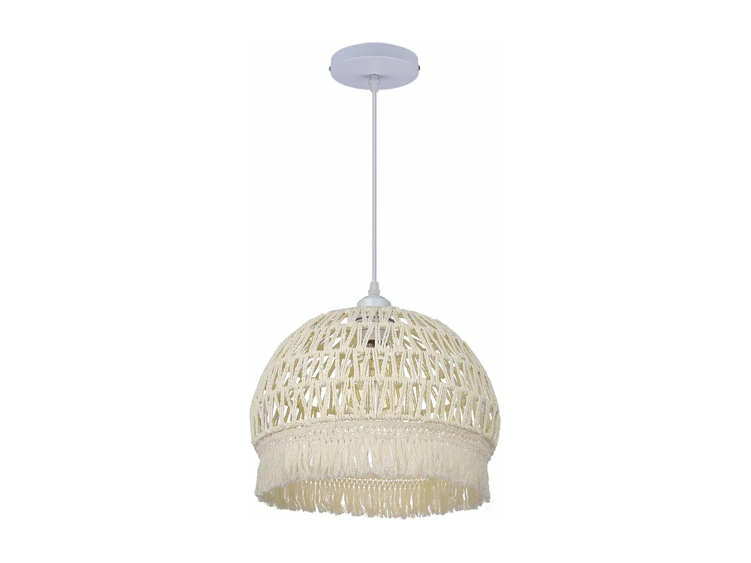 Lustre suspendu avec abat-jour en dôme et corde beige pour salon,d30cm x h25cm