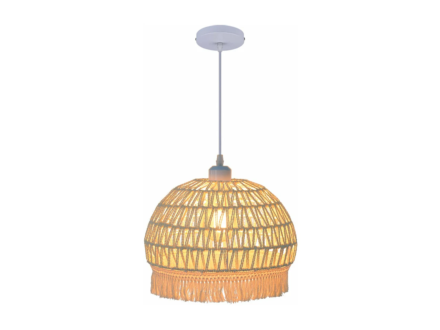 Lustre suspendu avec abat-jour en dôme et corde beige pour salon,d30cm x h25cm