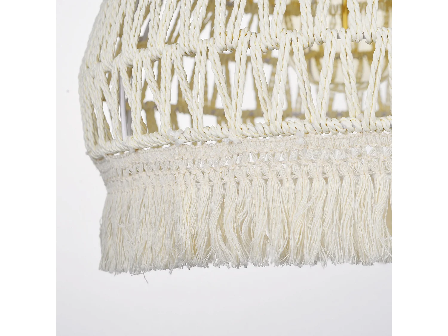 Lustre suspendu avec abat-jour en dôme et corde beige pour salon,d30cm x h25cm