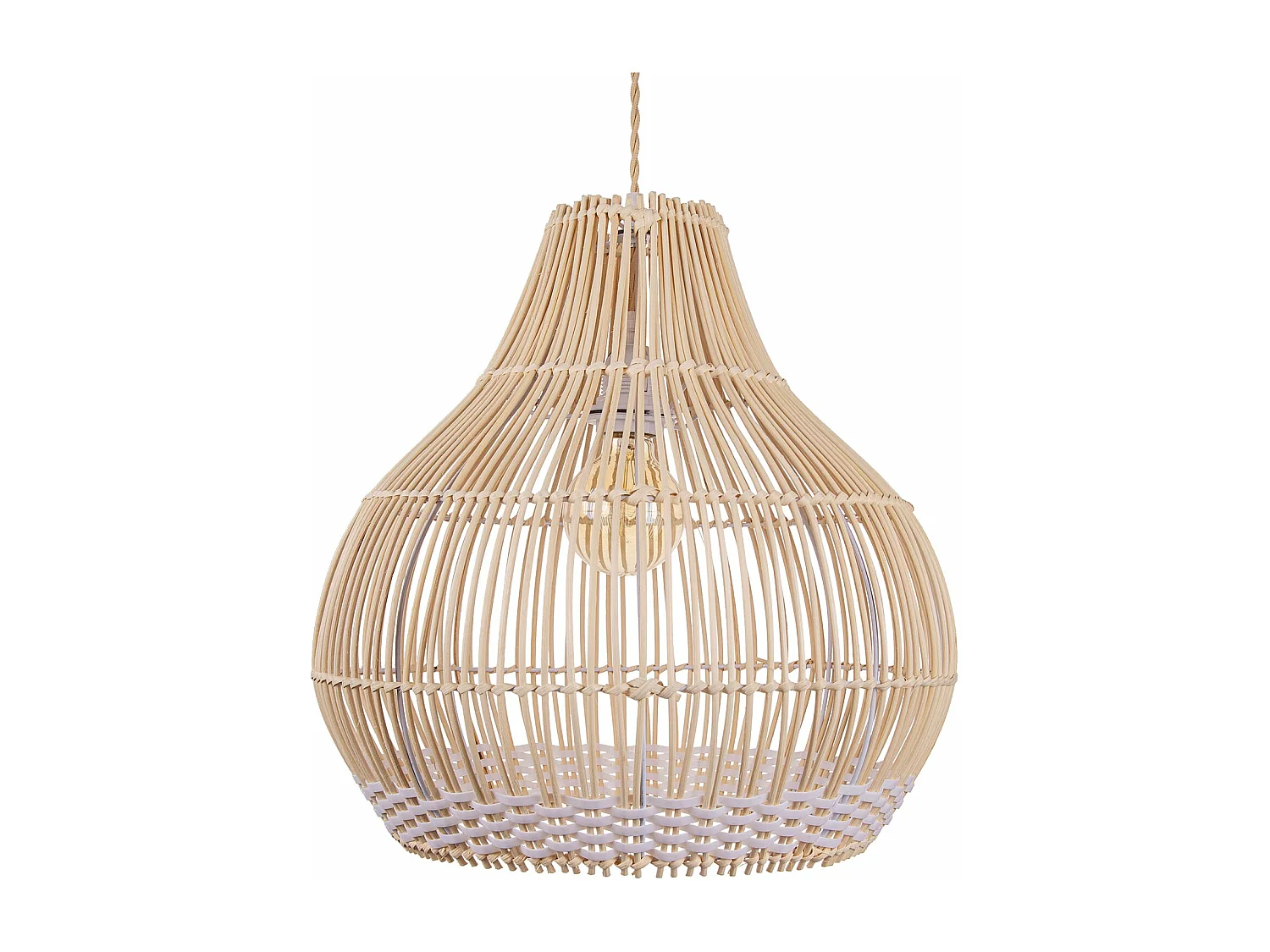 Lustre suspendu en rotin blanc luminaire artisanal pour salon,d50cm x h50cm