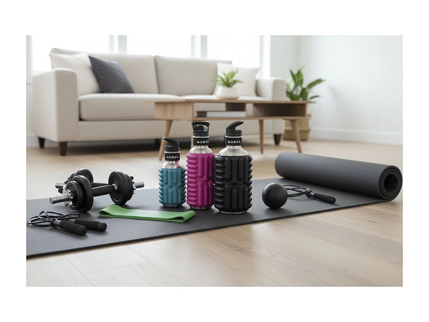 Bouteille de sport - Mobot - Fonction 2 en 1 rouleau de massage - Rose