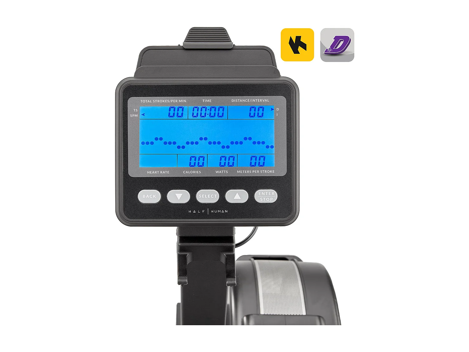 Rameur de fitness à Air - Half Human - Écran LCD 8 programmes - Maison/Appartement - Connexion Bluetooth / App