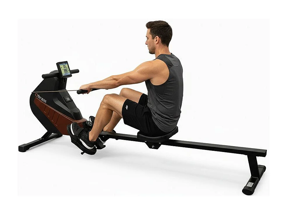 Rameur d'appartement à tirage central - O'Fitness - Compteur 5 fonctions - Roue magnétique : 5 Kg