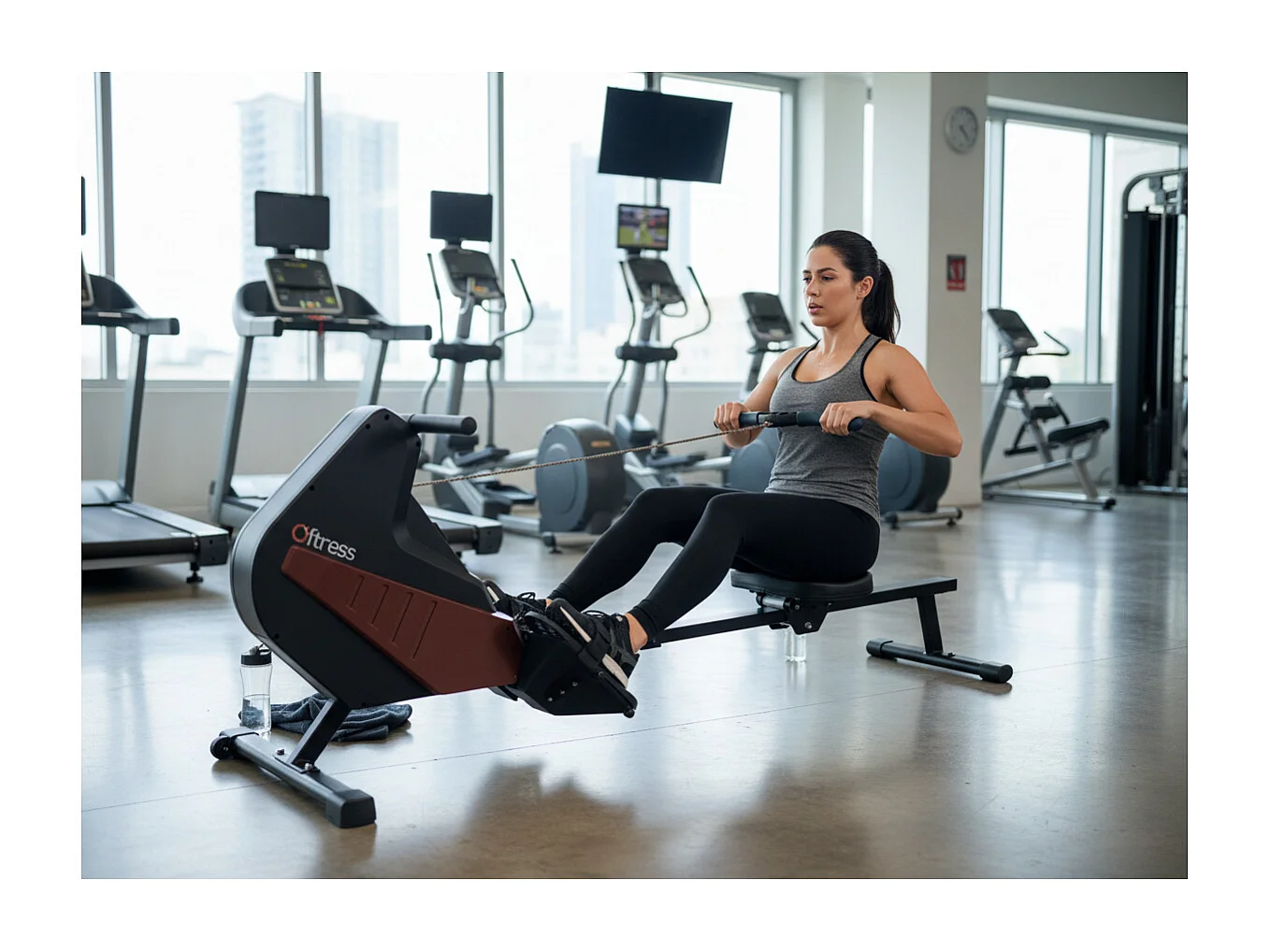 Máquina de ejercicios de remo con tiro central - O'Fitness - Contador de 5 funciones - Rueda magnética: 5 Kg