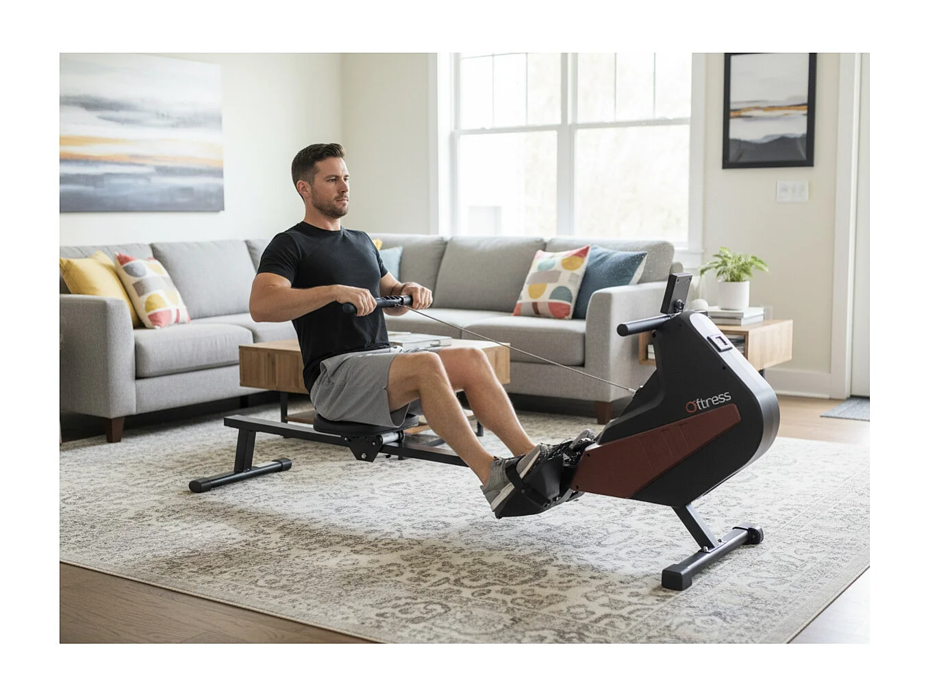 Máquina de ejercicios de remo con tiro central - O'Fitness - Contador de 5 funciones - Rueda magnética: 5 Kg