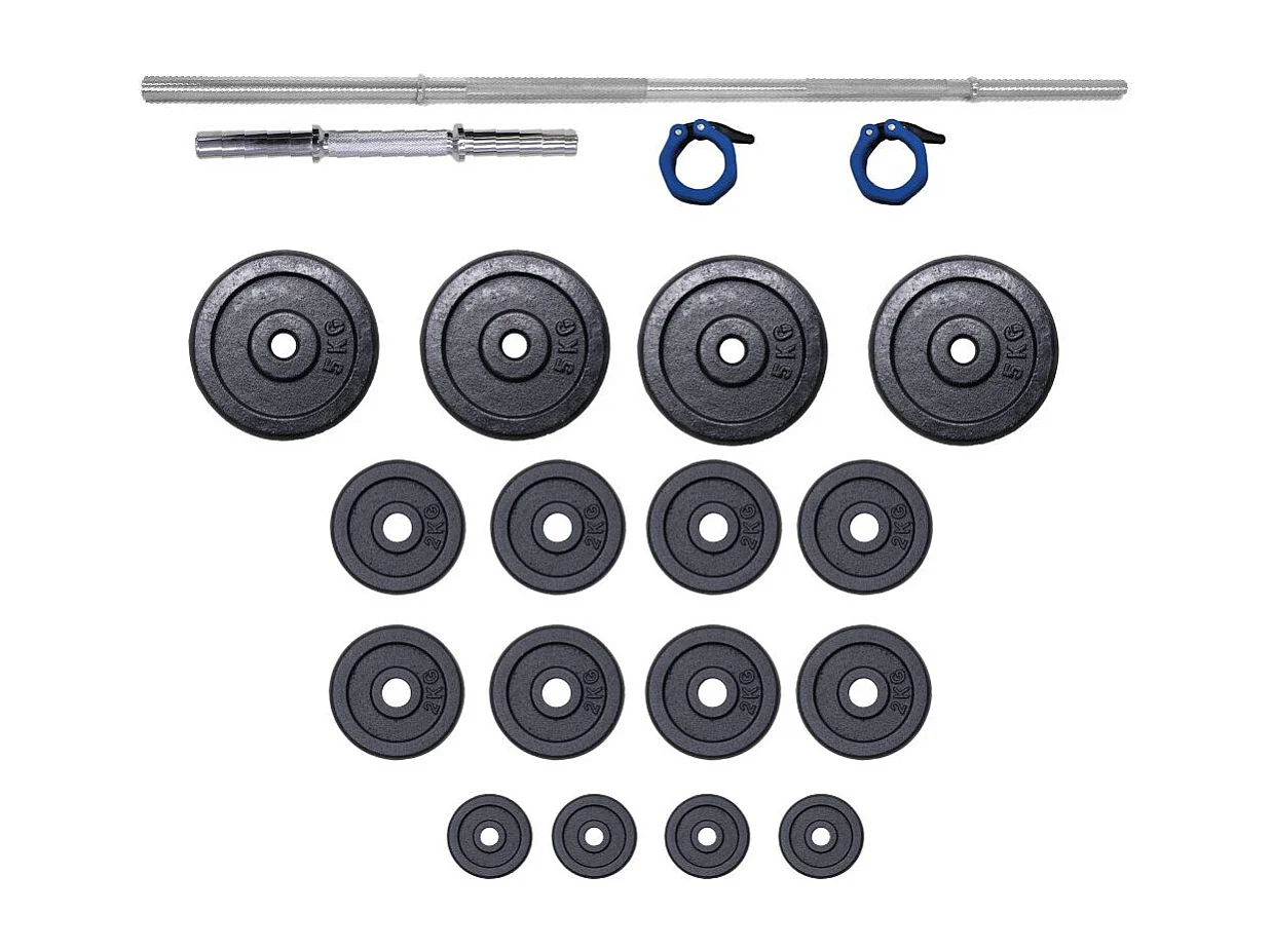 Set barras + mancuernas 93 KG - FITLIFE - Acero - Todo incluido ( barras, discos, topes )