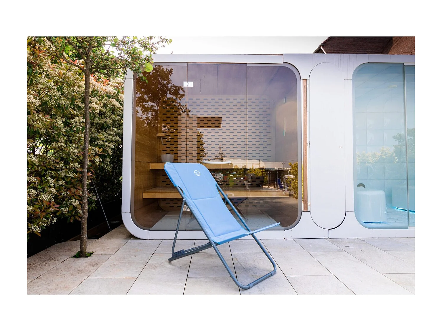 Zusammenklappbare Gartenliege - 4 Positionen - O'Sun - Blau - Maße: 96 x 55 x 98 cm