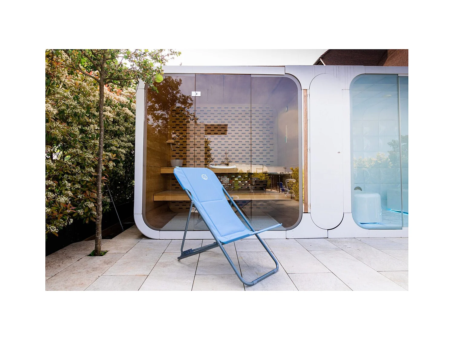 Chilienne de jardin pliable - 4 positions - O'Sun - Bleu - Dimensions : 96 x 98 x 55 cm