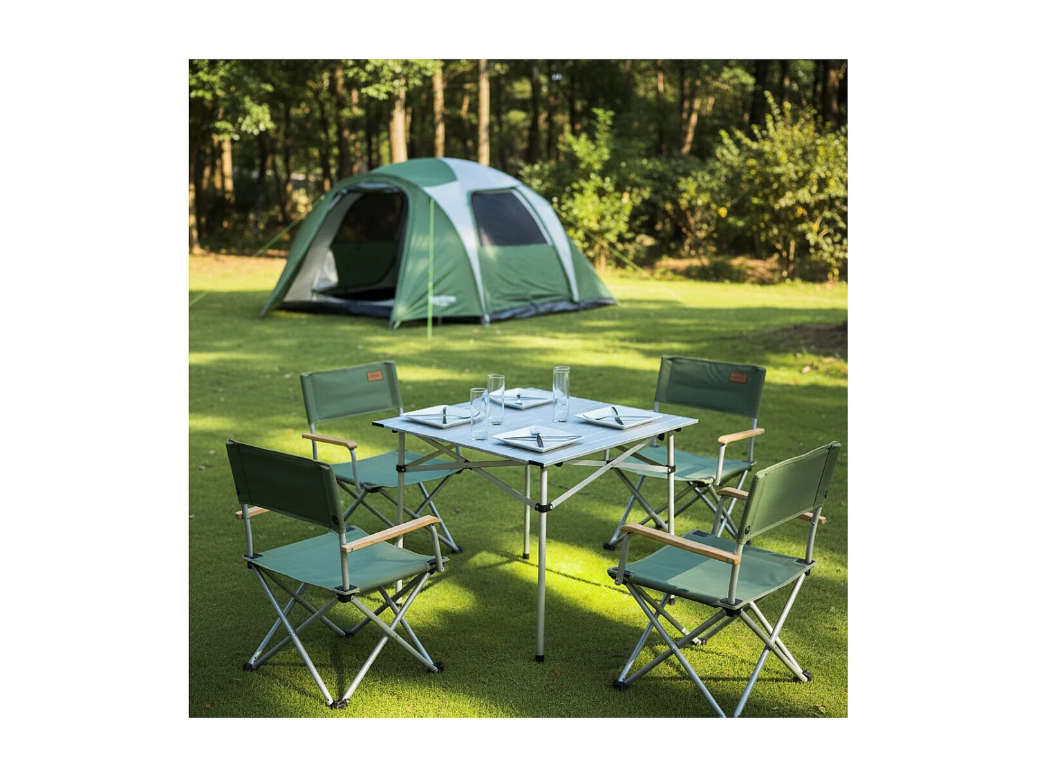 Tavolo a doghe da campeggio - O'Camp - Valigia di trasporto inclusa - Dimensioni: 70 x 70 x 70 cm