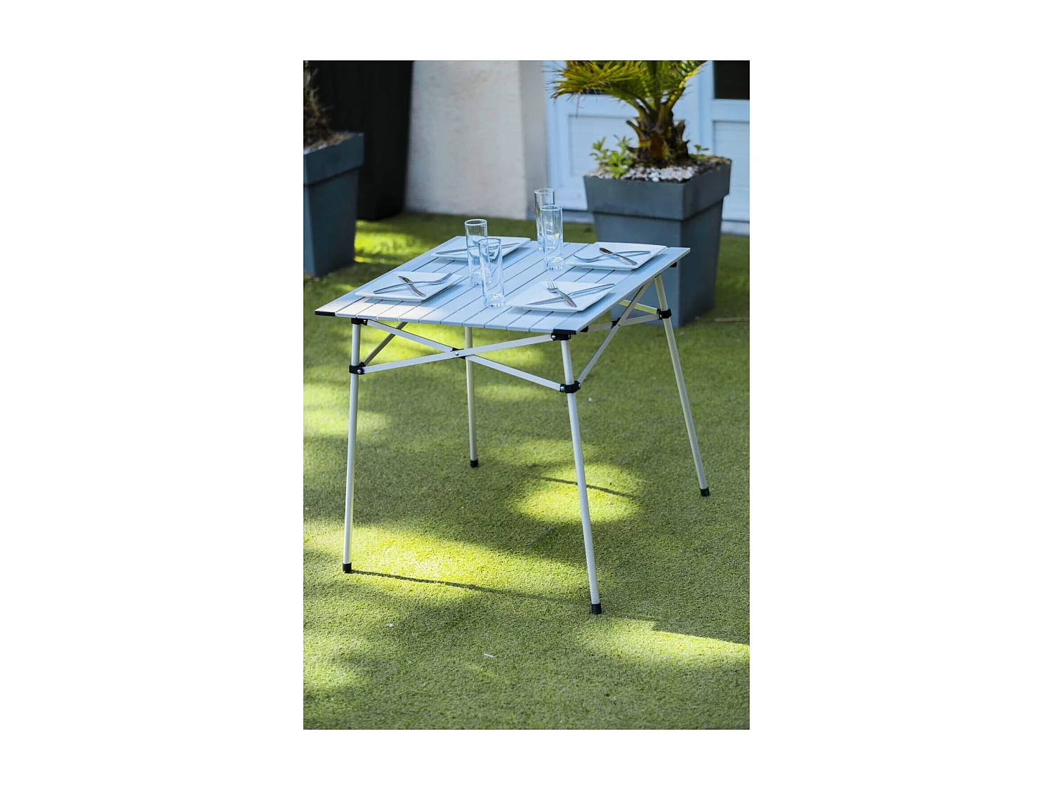 Tavolo a doghe da campeggio - O'Camp - Valigia di trasporto inclusa - Dimensioni: 70 x 70 x 70 cm