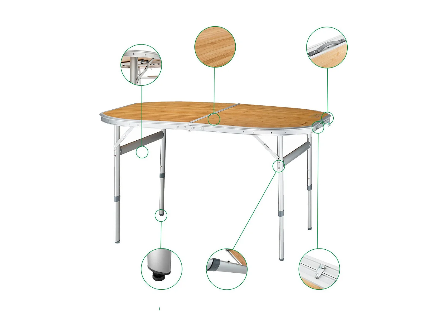 Table de camping pliable avec poignée de transport - Kingcamp - Forme arrondie