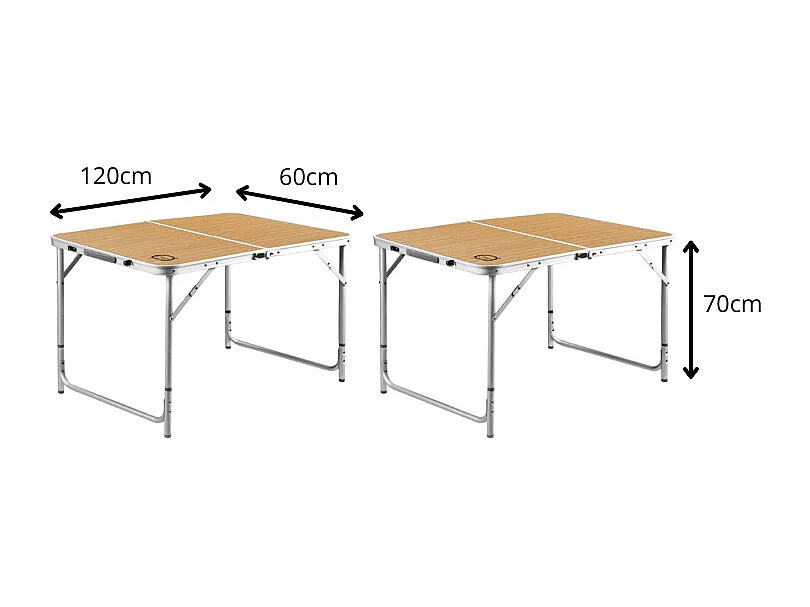 Lot de 2 tables de camping pliables 6 places - O'Camp - Forme valise - 120 x 70 x 60 cm