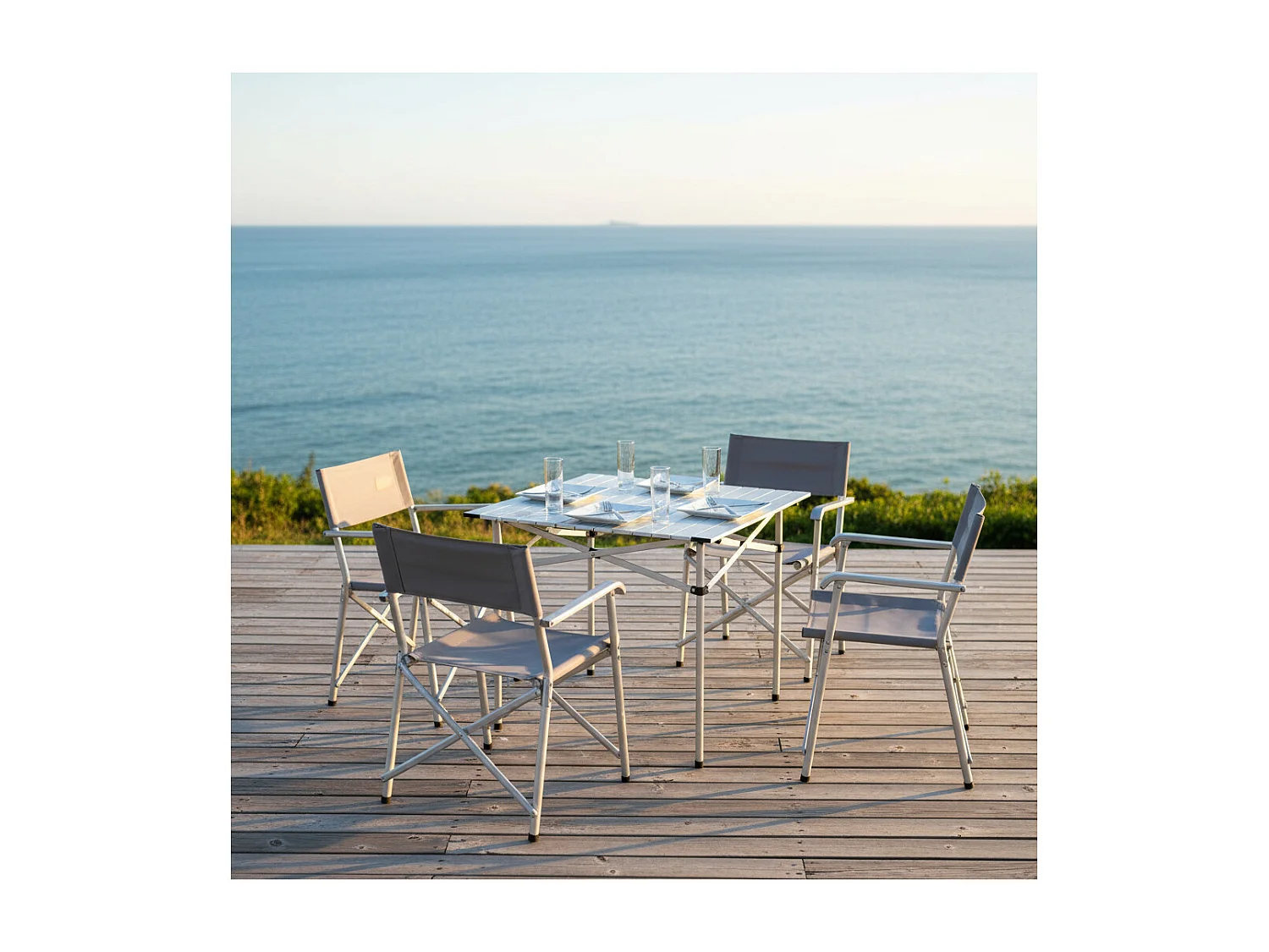 Lot de 2 tables à lattes de camping - O'Camp - Housse de transport inclus - 70 x 70  x 70 cm