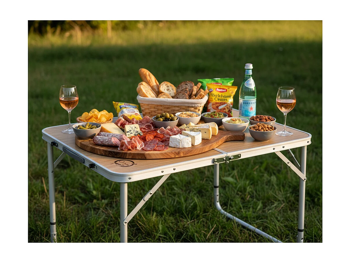 Table de camping pliable 4 places - O'Camp - Forme valise - Dimensions : 80 x 70 x 60 cm