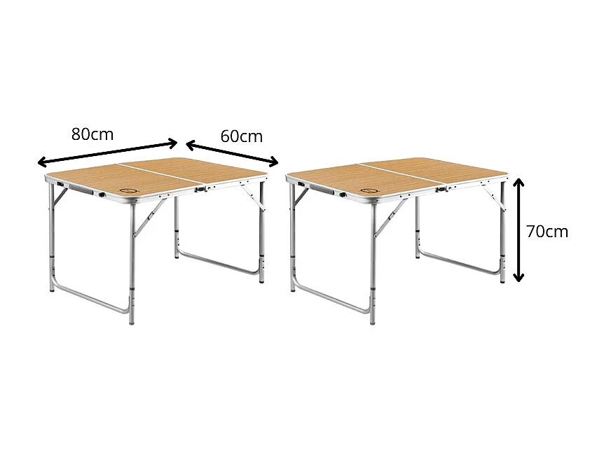 Lot de 2 tables de camping pliables 4 places - O'Camp - Forme valise - 80 x 60 x 70 cm