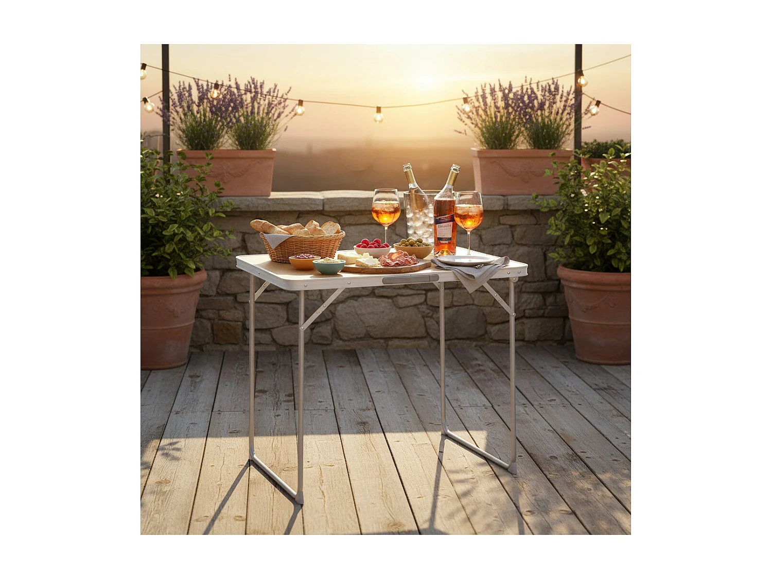 Lot de 2 tables de camping pliables 4 places - O'Camp - Forme valise - 80 x 60 x 70 cm